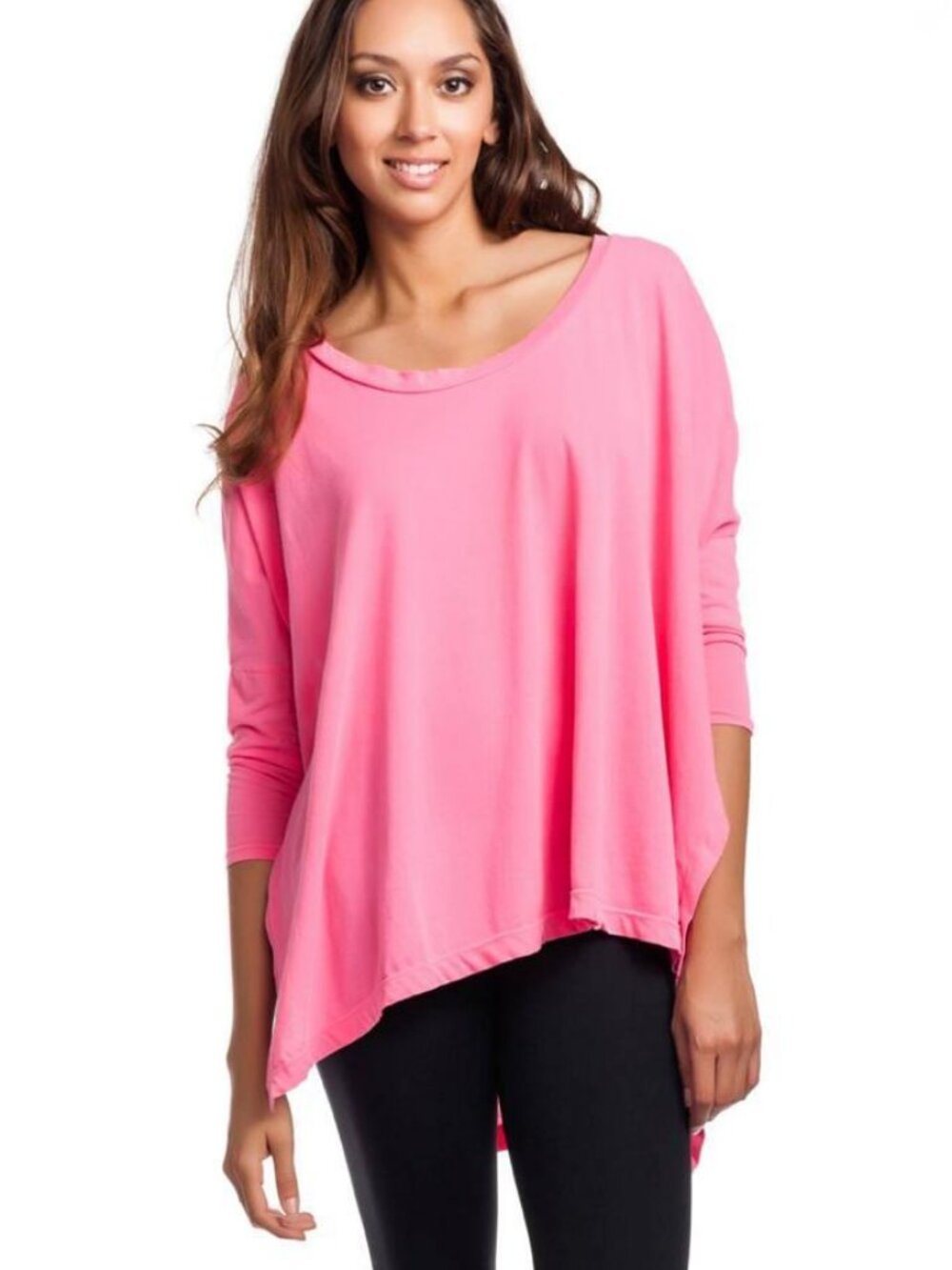 LNA Caravelle Cape T-Shirt Hot Pink jersey Top wide-bodied high-low front back